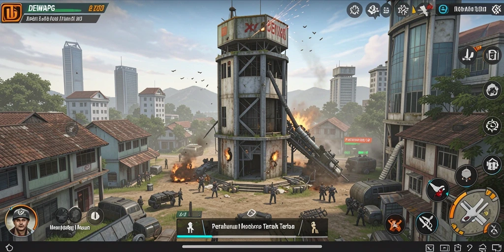 Screenshot gameplay DEWAPG menunjukkan aksi menara pertahanan yang epik.