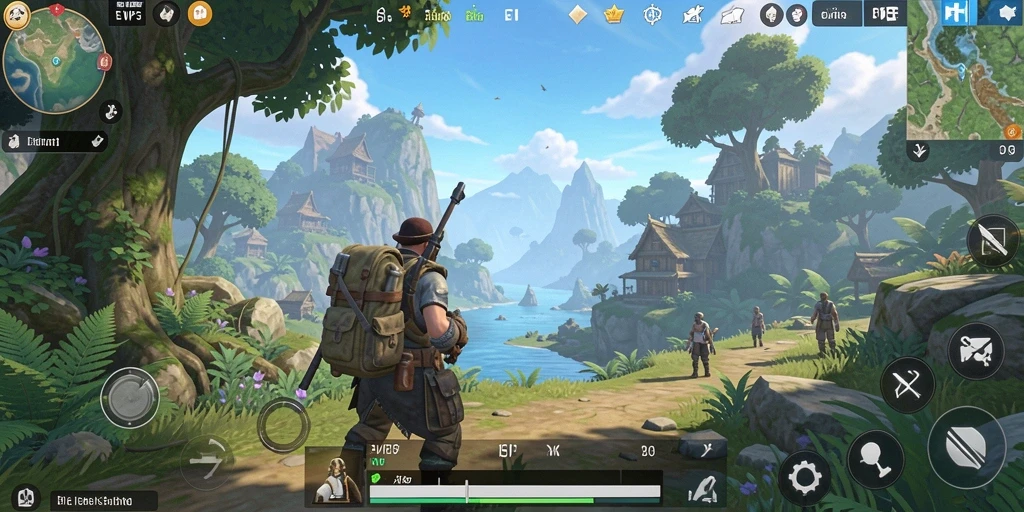 Screenshot gameplay EVIP3 menampilkan eksplorasi dunia terbuka yang luas.