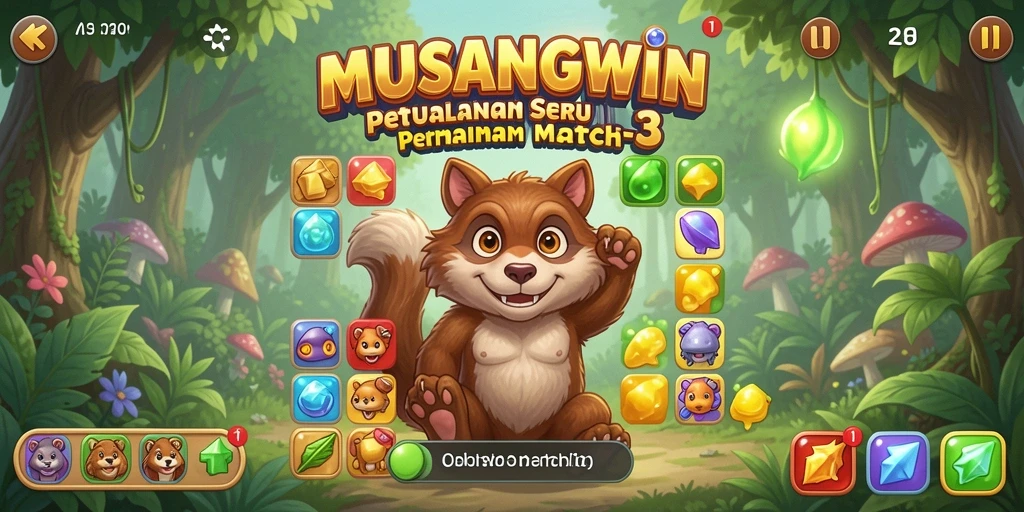 Tangkapan layar gameplay MUSANGWIN dengan tantangan mencocokkan item.