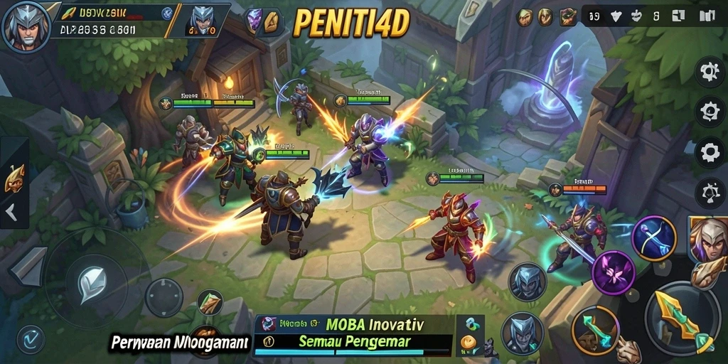 Tampilan gameplay seru dalam PENITI4D yang penuh aksi MOBA.