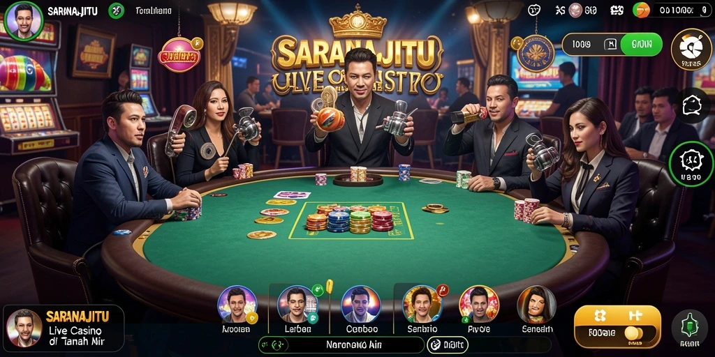 Screenshot permainan SARANAJITU yang menunjukkan dealer langsung dan gameplay yang mendebarkan.