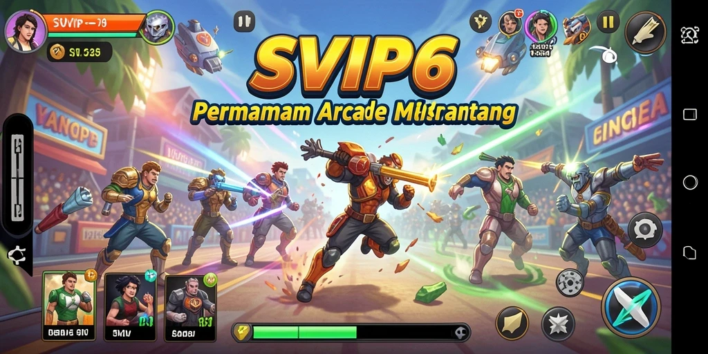 Tangkapan layar utama SVIP6 menampilkan gameplay Arcade yang seru dan penuh aksi.
